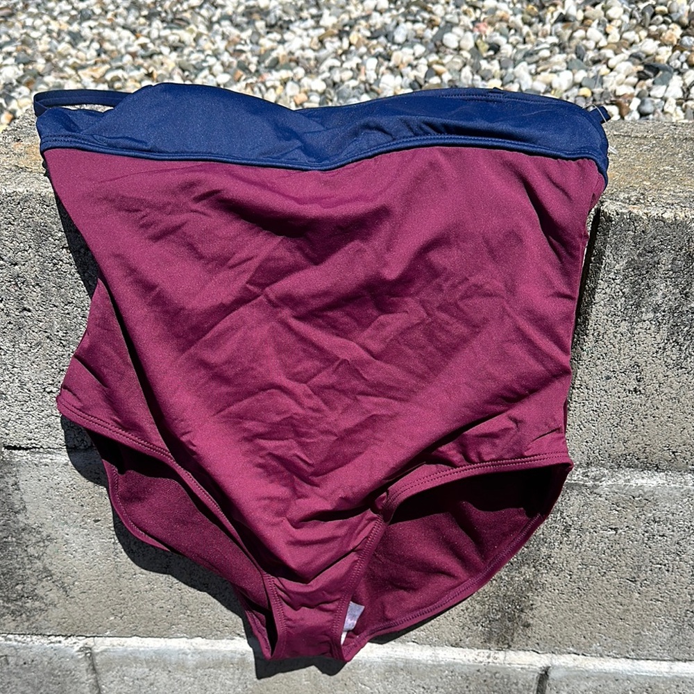 Burgundy and Navy High-Waisted Swimsuit Bottom
